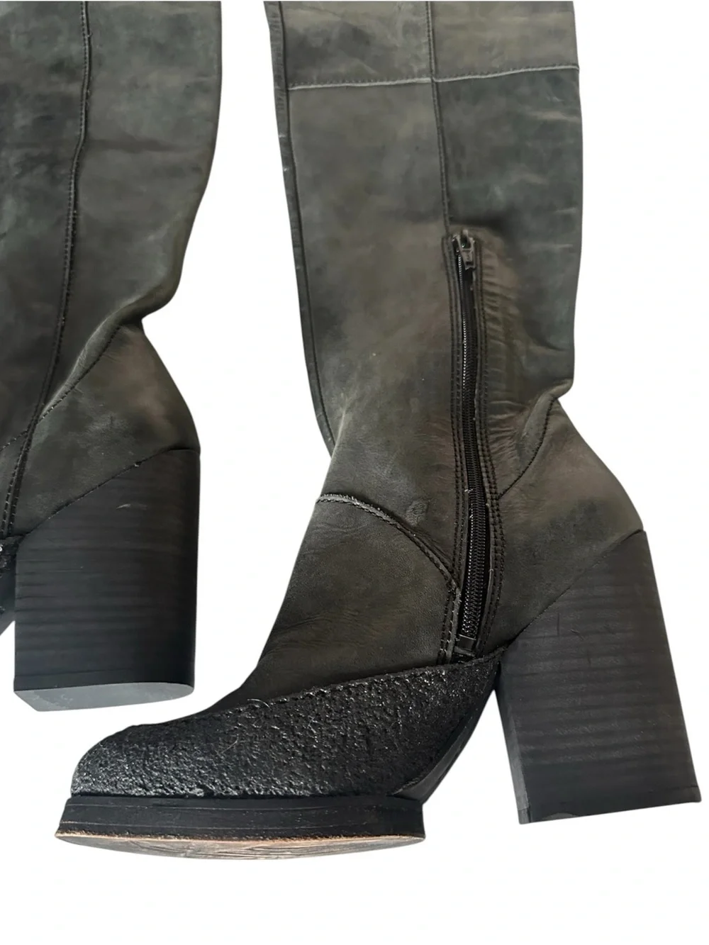 Free People Bright Lights Patchwork Leather Suede Over Knee Boots 38